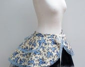 Blue and cream floral handmade burlesque bustle overskirt with baby blue lace trim, fits hip 91cm/36" to 101cm/40"