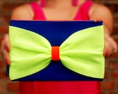 S A L E - small FELT neon CLUTCH - felt bag - felt purse - neon bow - fall winter trends - trendy - unique - neon clutch - zipper