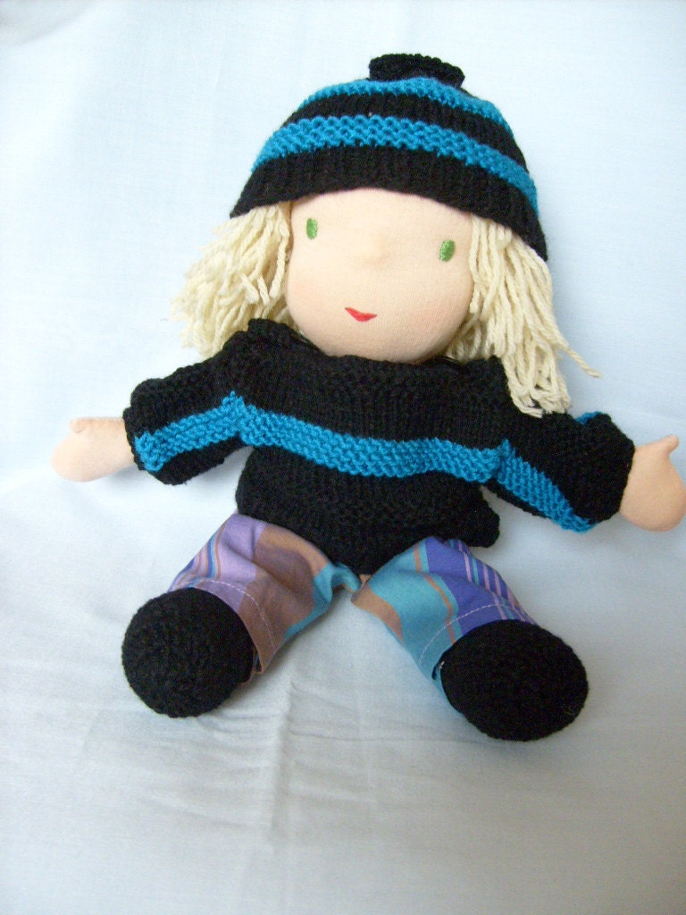 Custom Waldorf doll boy blonde hair green eyes soft natural toy