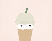 Kawaii Latte Illustration, Coffee Wall Art Decor - 8x10 Print