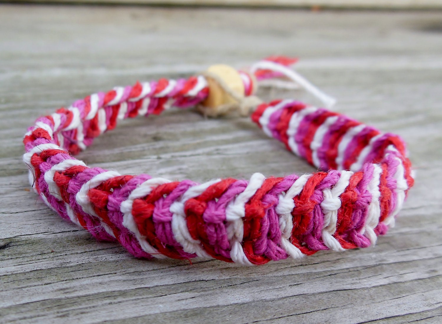 Eco friendly Hemp bracelet Pink, red and white