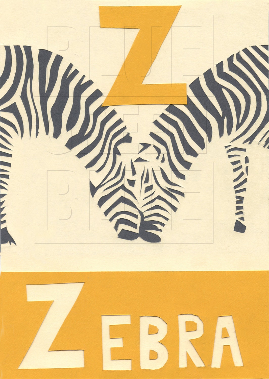 Children's Animal Letter Print - Nursery Z is for Zebra - Customizable Print - 5" x 7" - Blue Green Blue Design
