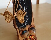 Vintage Japanese white birch natural wood kokeshi mountain climbing souvenir