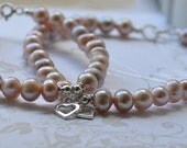 Pink Mother Daughter Bracelet Gift Set Keepsake AA Quality Freshwater Pearls Little Heart Charms all 925 Sterling Silver Bridesmaid Jewelry