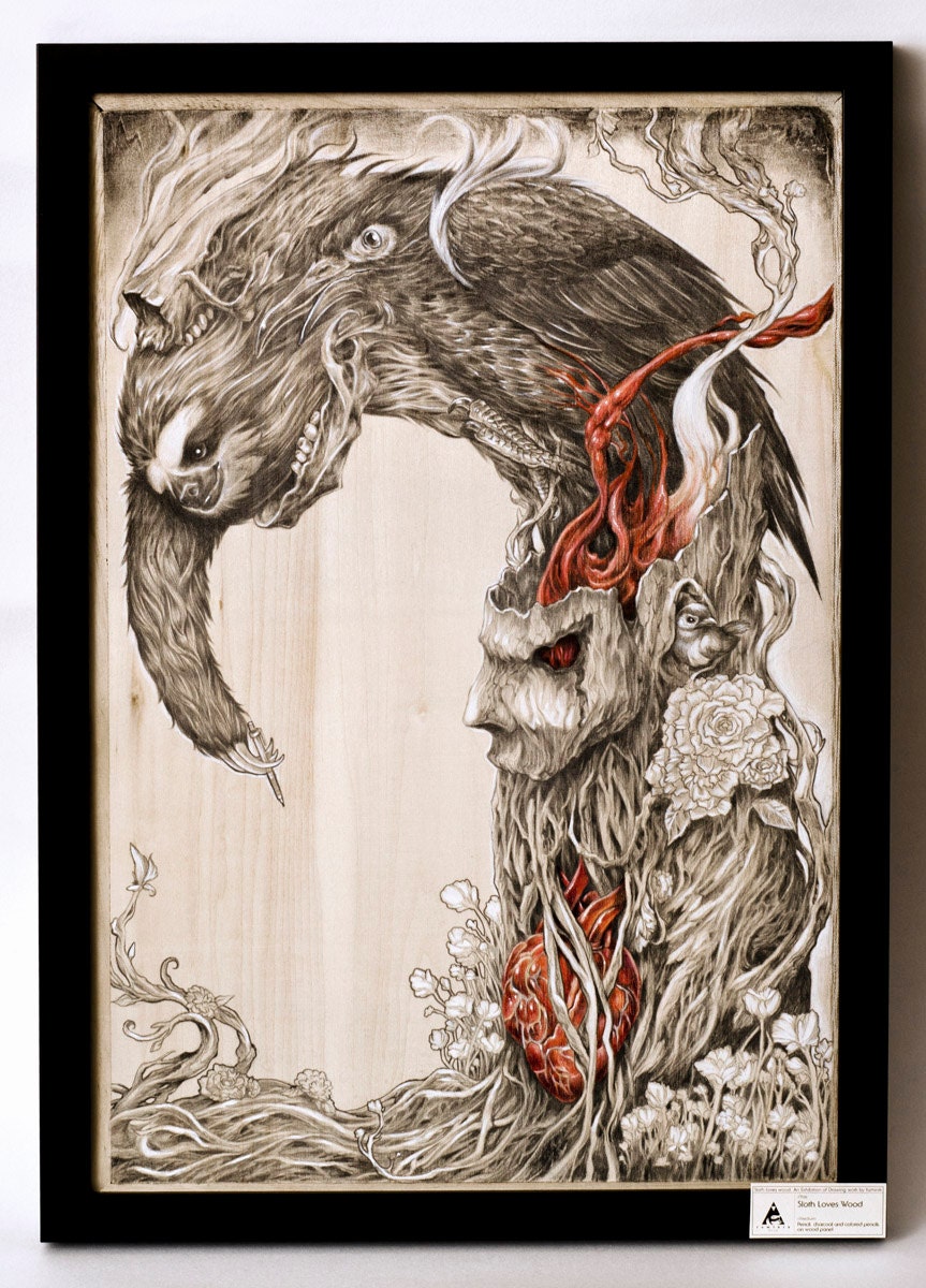 Original Drawing "Sloth loves Wood"