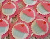 SALE - Pink Felt Cupcake, Cupcake Topper, Birthday Cupcake Topper, Girl, Pink - Set of 12