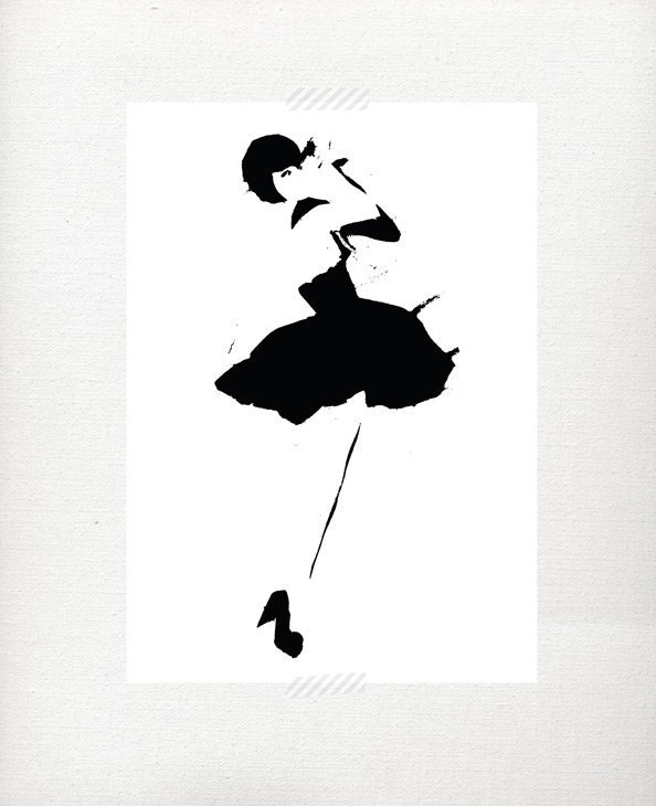 Black Swan - Feminine, Elegant, Watercolor art, Black-White, Ballet - PiiaPodersaluArt