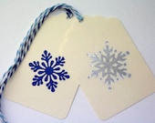 Snowflake Christmas Gift Tags, Set of 12 Hand Stamped Tags, Silver, Blue, Silver Snowflake, Holiday Gift Tag, Winter Wedding Favor Tags