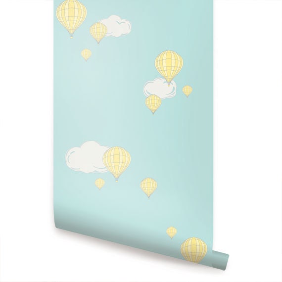 Hot Air Balloon Mint Peel & Stick Fabric Wallpaper Repositionable - AccentuWall