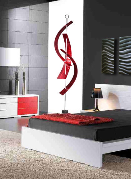 Freestanding Architectural Modern Metal Abstract Red Maritime Massive Garden Sculpture by Jon Allen