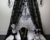 Bed CROWN Padded Monogrammed Embroidered Personalized Canopy Valance Black White
