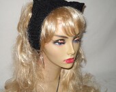 Black Kitty Earwarmer Knit Headband with Cat Ears - Adult