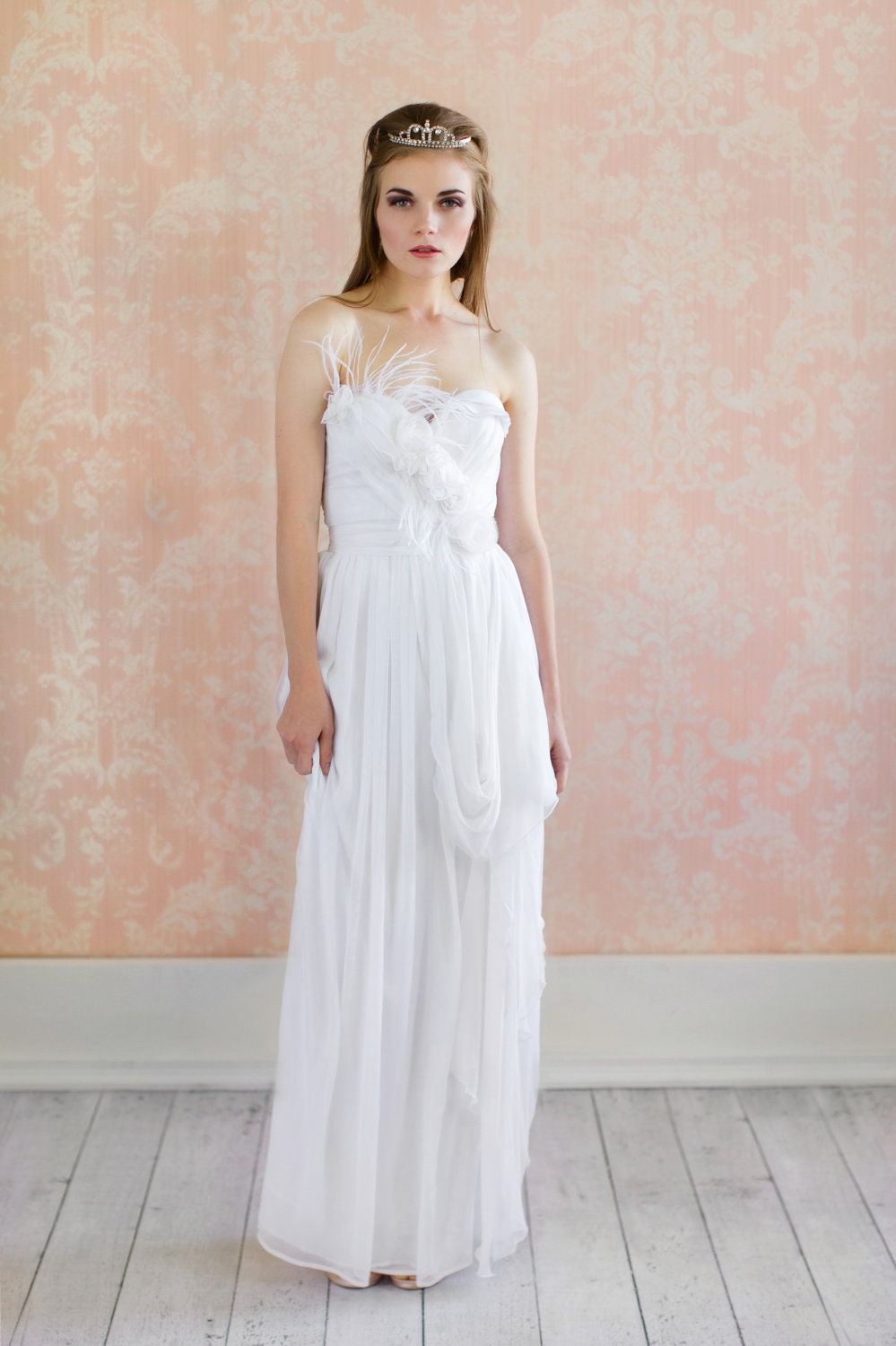 Must Have Been the Roses - Sweetheart  Bohemian Custom  Feather Wedding Dress