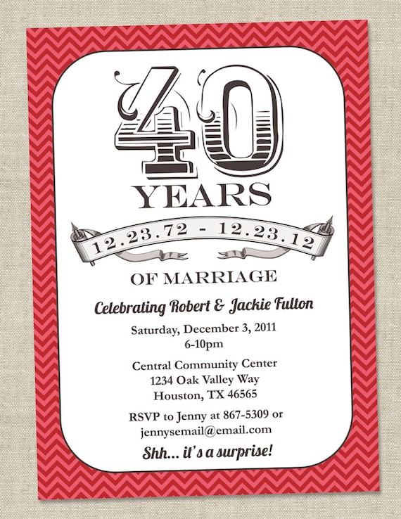 40th Anniversary Invitation Ruby Red Vintage By Miragreetings 