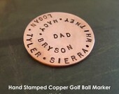 Personalized Golf Ball Marker - Hand Stamped Copper - 1 inch - up to 50 stamped characters - Gift for Dad - Golf Gift