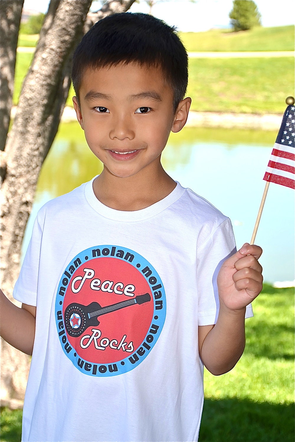 PEACE ROCKS SHIRT Kids Boy Girl Guitar Shirt Short Sleeve, Personalized, All Sizes thru 12, Free Gift Wrap