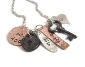 Mother's Lock and Key Necklace - Hand Stamped Mixed Metals