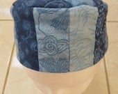 Adjustable Quilted Bukharan Pillbox Kippah Blue Cotton Prints