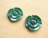 Pair of Vintage Buttons - Emerald Green Flower Shaped