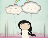 Art Print, Girl, Cloud, Bird, Love, Home Decor, Anniversary, Birthday, Children, Nursery, Original illustration from Penelope and Pip