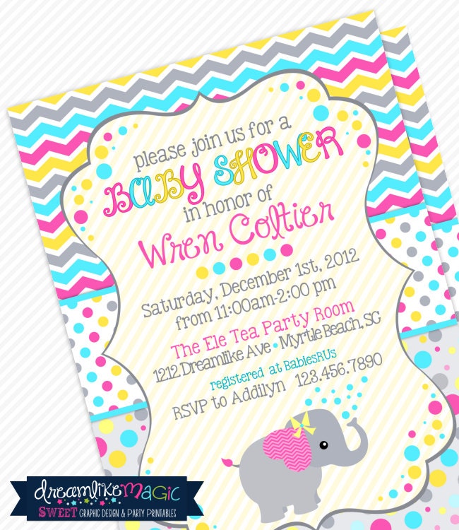 Printable Baby Shower Invitation- Elephant on Chevron Confetti Il_170x135