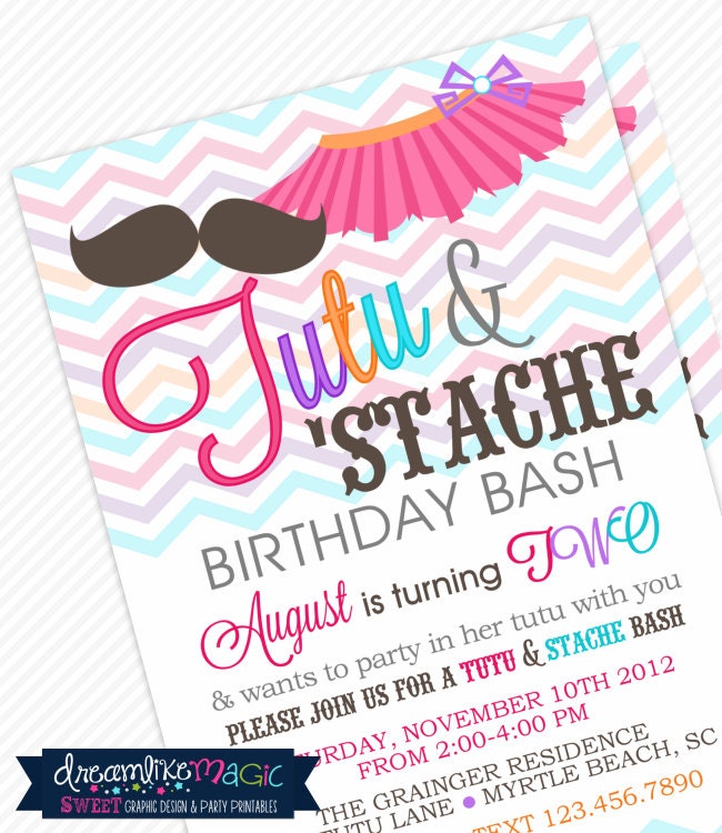Printable Party Invitation- Tutu and Stache Bash Il_570xn