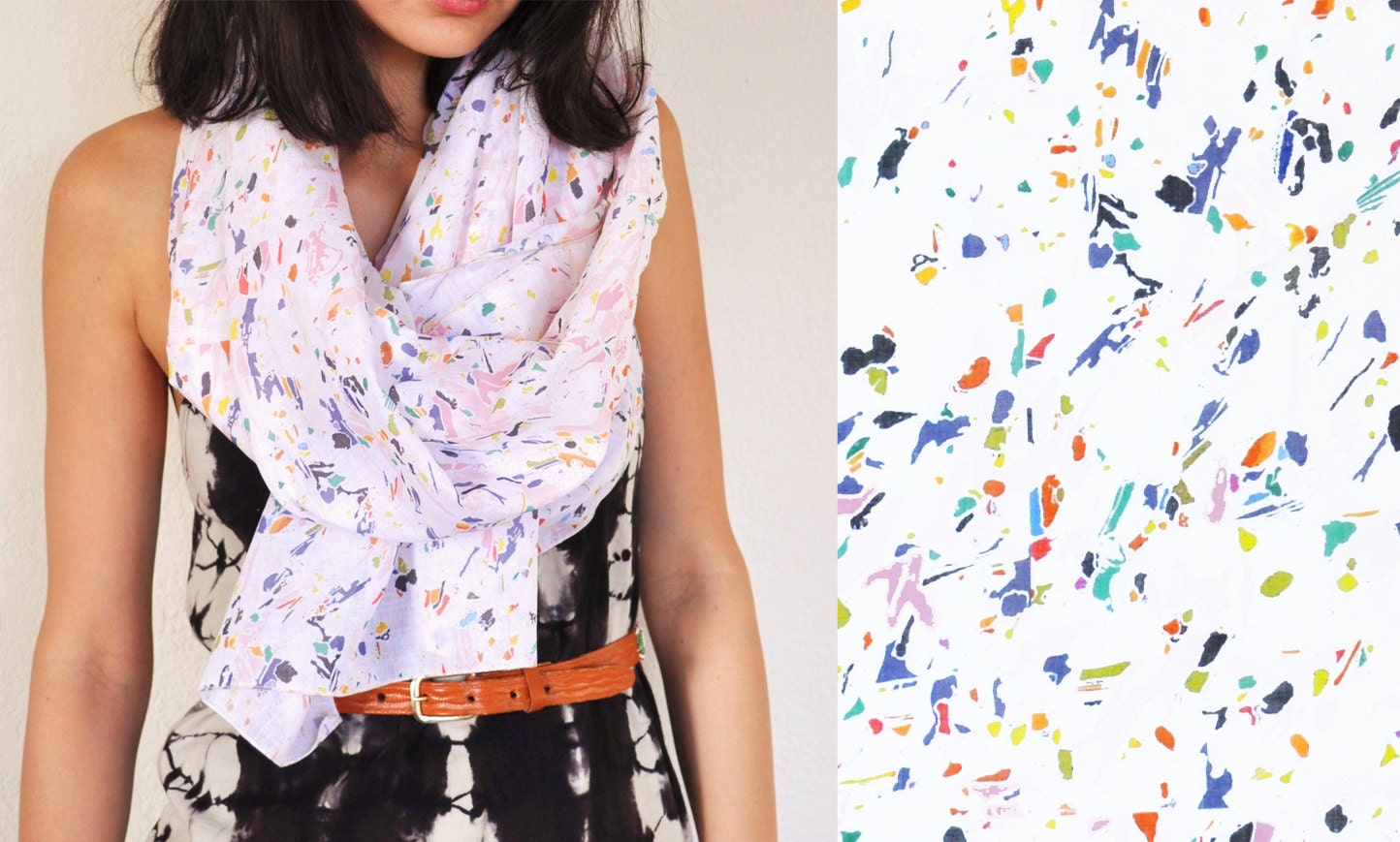 Printed Scarf Shawl - Rock Particle Pattern on Semi Sheer Cotton Voile