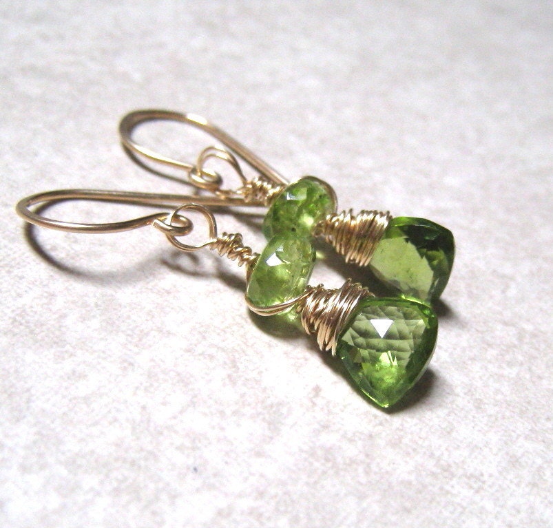 Peridot Gemstone Earrings 14K Gold Filled August Birthstone Green Drop Earrings