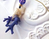 Coral Pendant, Bohemian, Hippie, Moon, Necklace, Hand Painted, Lunar, Violet