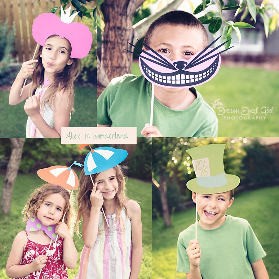 Alice In Wonderland Photo Booth Props-Party Centerpieces- Bright Colors