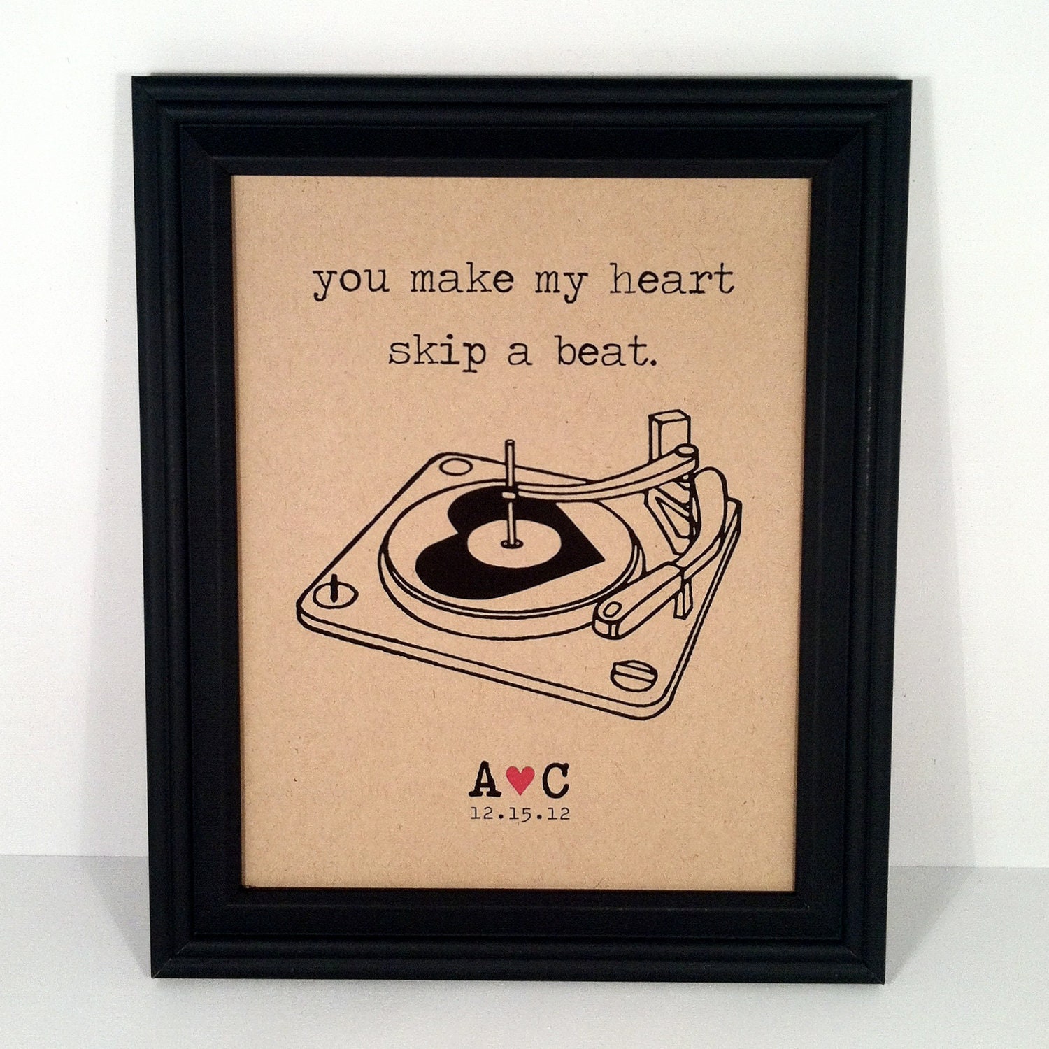 SKIP A BEAT Wedding Sign, Music, Valentine's Day, Rustic Wedding, Record Player, 8x10 Modern Poster Typography