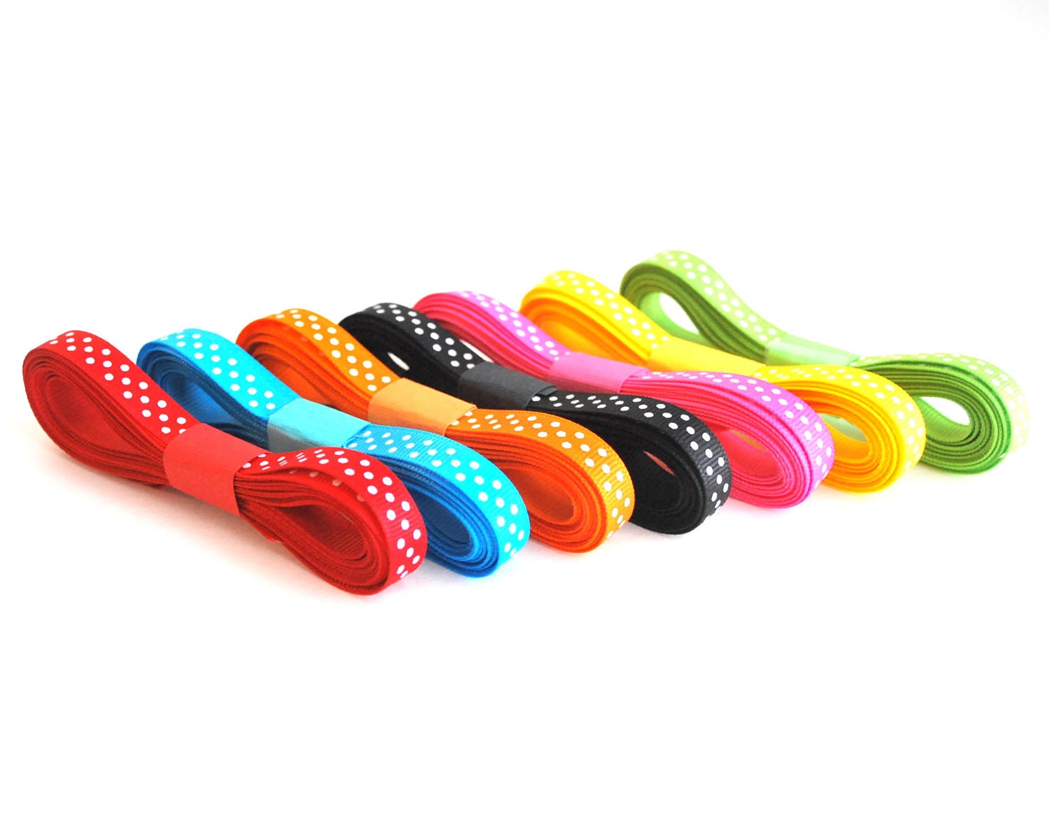 Rainbow Ribbon Swiss Dots - 3/8 inch Grosgrain Ribbon Collection (21 yards) MariaPalito A485 Il_570xn