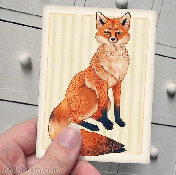 ACEO Fox Vixen Celtic Swirl, Digital Art Fantasy