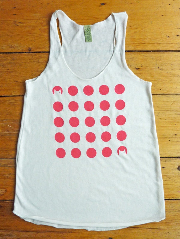 Summer Cats Pink Polkadot Tank Top on Eco White