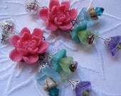 Coral Flower Earrings with Small Flower Dangles