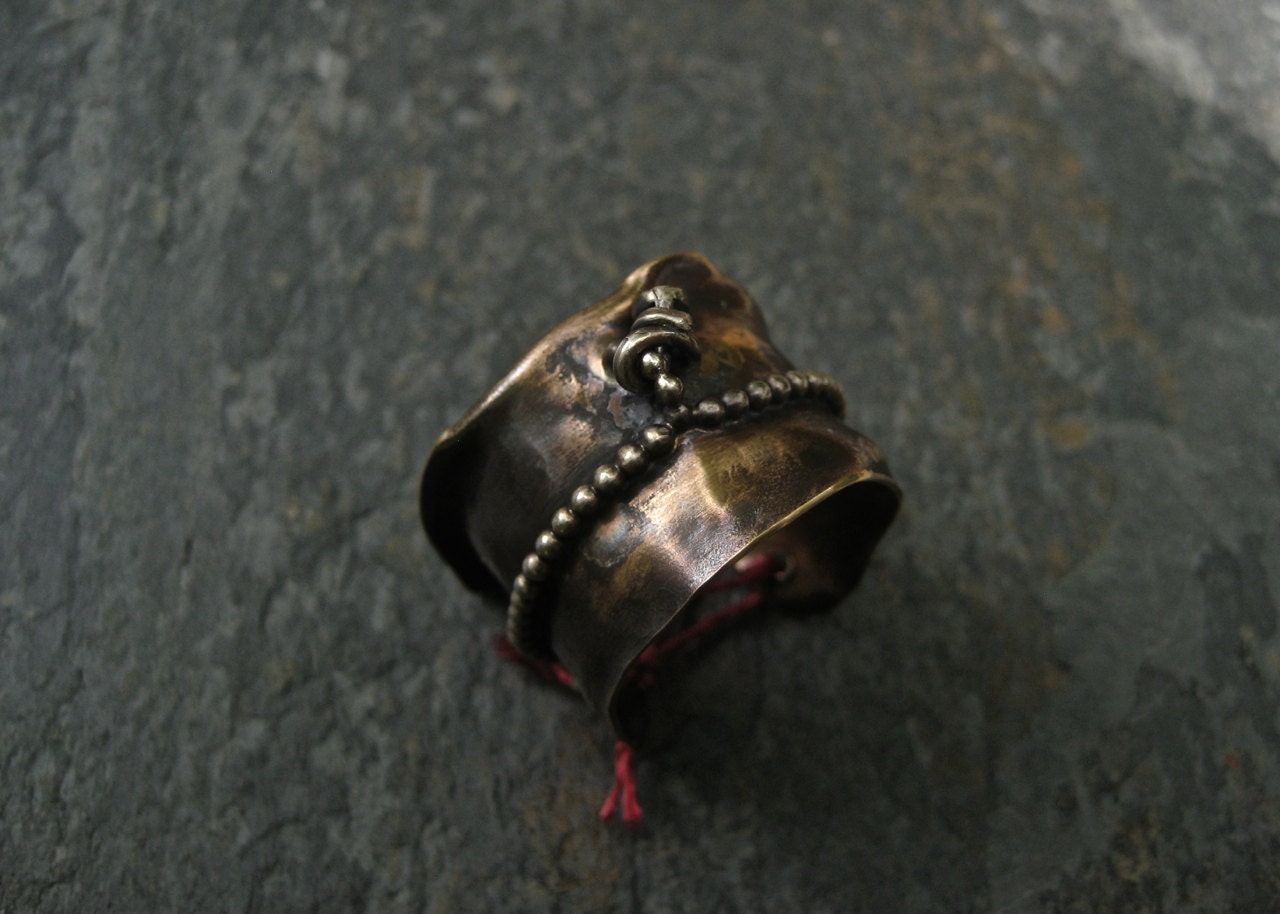 Silver and Brass Ring/ Rustic Corset Ring/ Brass Corset Ring/ Mixed Metal Jewelry