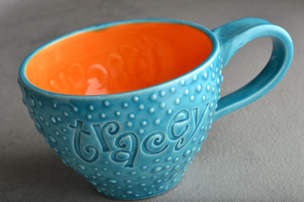 Personalized Mug : Made To Order Personalized Stamped Dottie Soup Cocoa Mug by Symmetrical Pottery