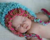 Baby bonnet hat photo prop hand knit turquoise FREE US shipping
