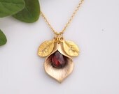 January Garnet Personalized Birthstone Necklace - Custom Initial Jewelry  - Personalized necklace - Calla Lilly Necklace