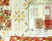 RUSTIC HOUSE, Textile Art, Home Decor, Art Quilt, Textile Wall Decor, Embroidered quilt, applique house, wheat white