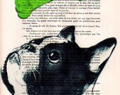 French bulldog with green pop-art bone - ORIGINAL ARTWORK Hand Painted Mixed Media on 1920 Parisien Magazine 'La Petit Illustration'
