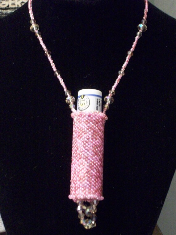 Beaded Refillable Lip Balm Necklace by XcalDesign on Etsy