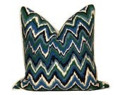 Blue and Green Flamestitch Pattern Print Pillow