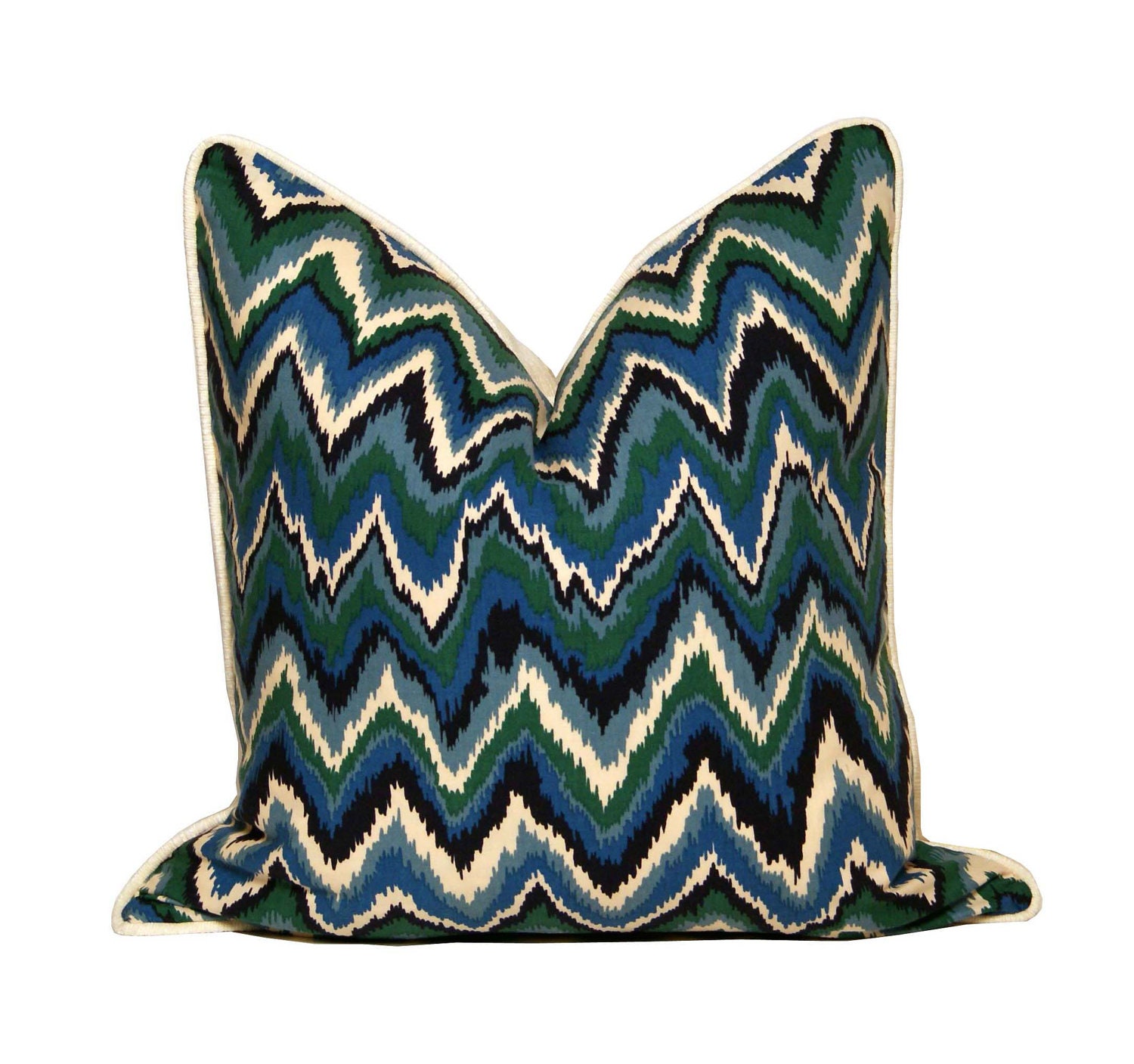 Blue and Green Flamestitch Pattern Print Pillow