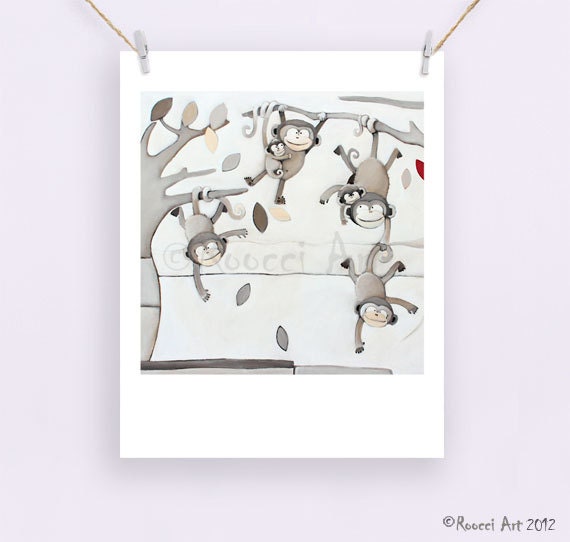 Magic Monkeys - African Animal 8x10" / A4 Fine Art Print. Beautiful animals for nursery decor and children's rooms.