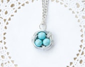 robins egg wire wrapped bird nest necklace