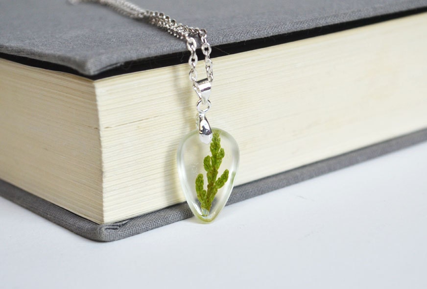 Real Plant Necklace, Pressed Botanical Cedar in Resin Necklace, Pressed Flower Jewelry, Hippie Earthy Necklace, Woodland Real Plant Jewelry - LOVEnLAVISH