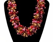 FRINGE Statement Necklace, Brown, Gold, Mauve, Coral, Choker, Bold, Chunky, Glass Beads, Pearls, Jewelry by Jessica Theresa