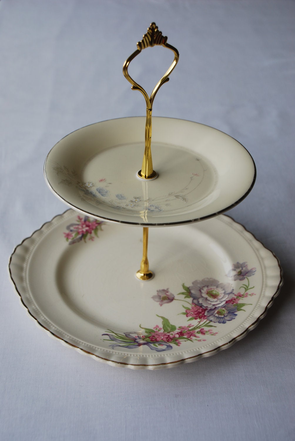Lavender Romance 2 tier Royal Doulton and Meakin vintage china cake stand