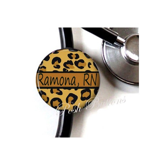 Stethoscope ID Tag Brown Leopard print by PoshButtons on Etsy